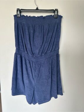 Jordan Taylor Navy Blue Strapless Terry Romper Shorts